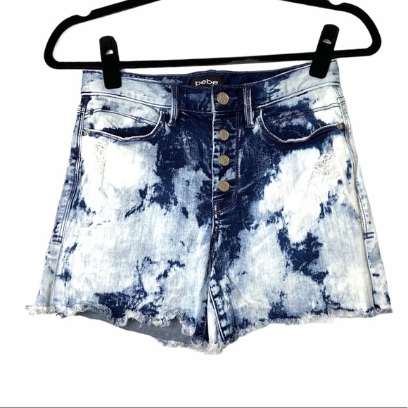 bebe Shorts Denim Button Fly Bleach Washed Cut-off - Picture 1 of 8